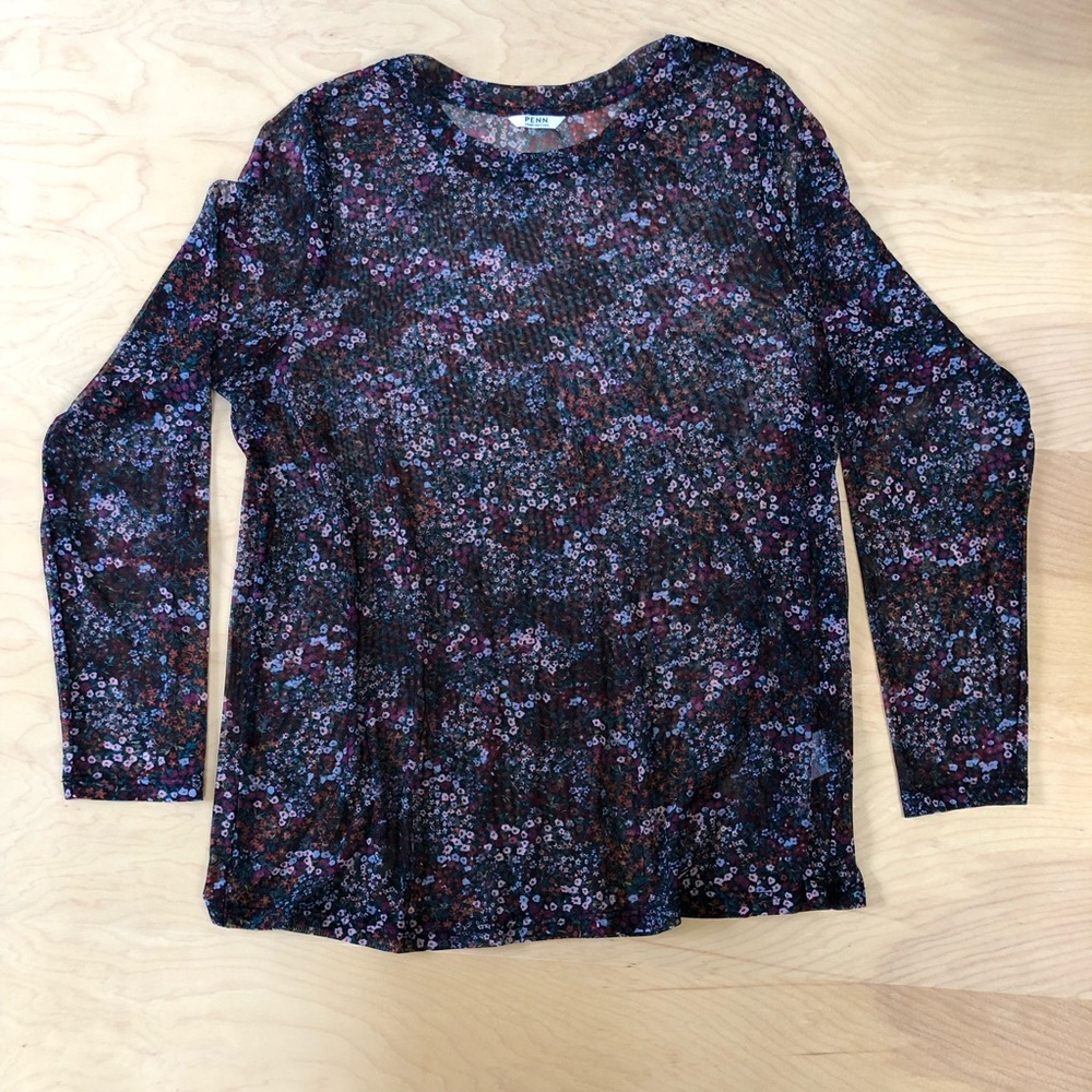 Penningtons Floral Sheer Long Sleeve Shirt 1X